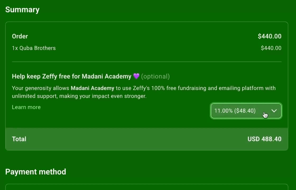 How to set Zeffy donation to $0